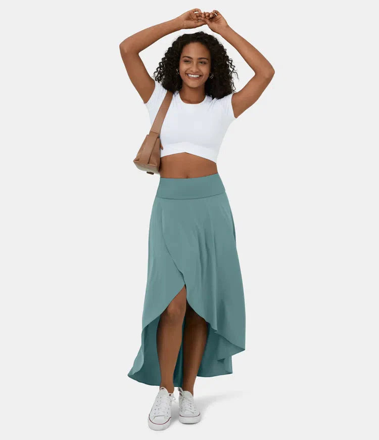 Φούστα 2 σε 1, Γρήγορο Στέγνωμα, Casual, Μίντι με Ψηλή Μέση και Χαμηλό Βολάν-GR