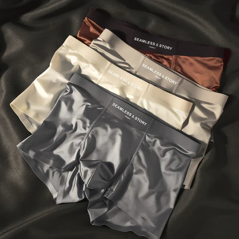 (3 vnt.) Elegantiški Ice Silk vyriški apatiniai iš Mulberry Silk antimikrobinės vyriškos bokserinės kelnaitės-LT
