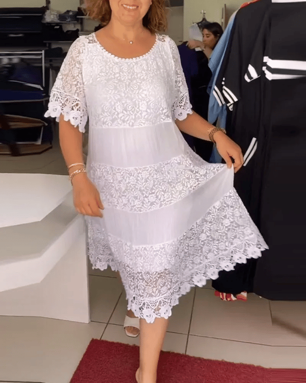 💝Μονόχρωμο κορώνα φόρεμα με κοντό μανίκι👗-GR