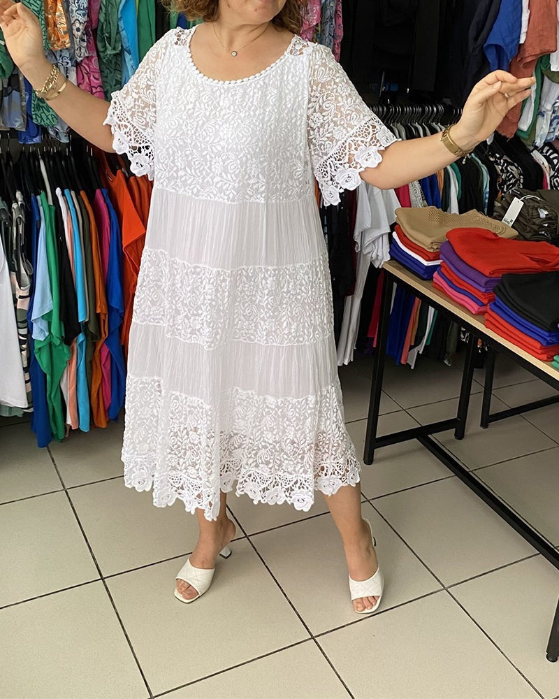 💝Μονόχρωμο κορώνα φόρεμα με κοντό μανίκι👗-GR