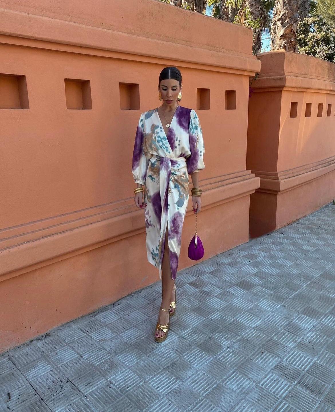 Elegantiška violetinė suknelė V formos iškirpte 💜-LT