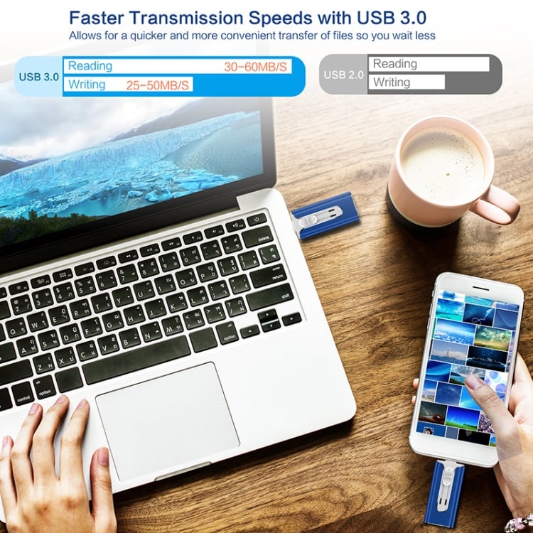 32~256GB Micro USB + 8-pinski + USB 3.0 4 v 1 U-disk za mobilni telefon in računalnik-SI