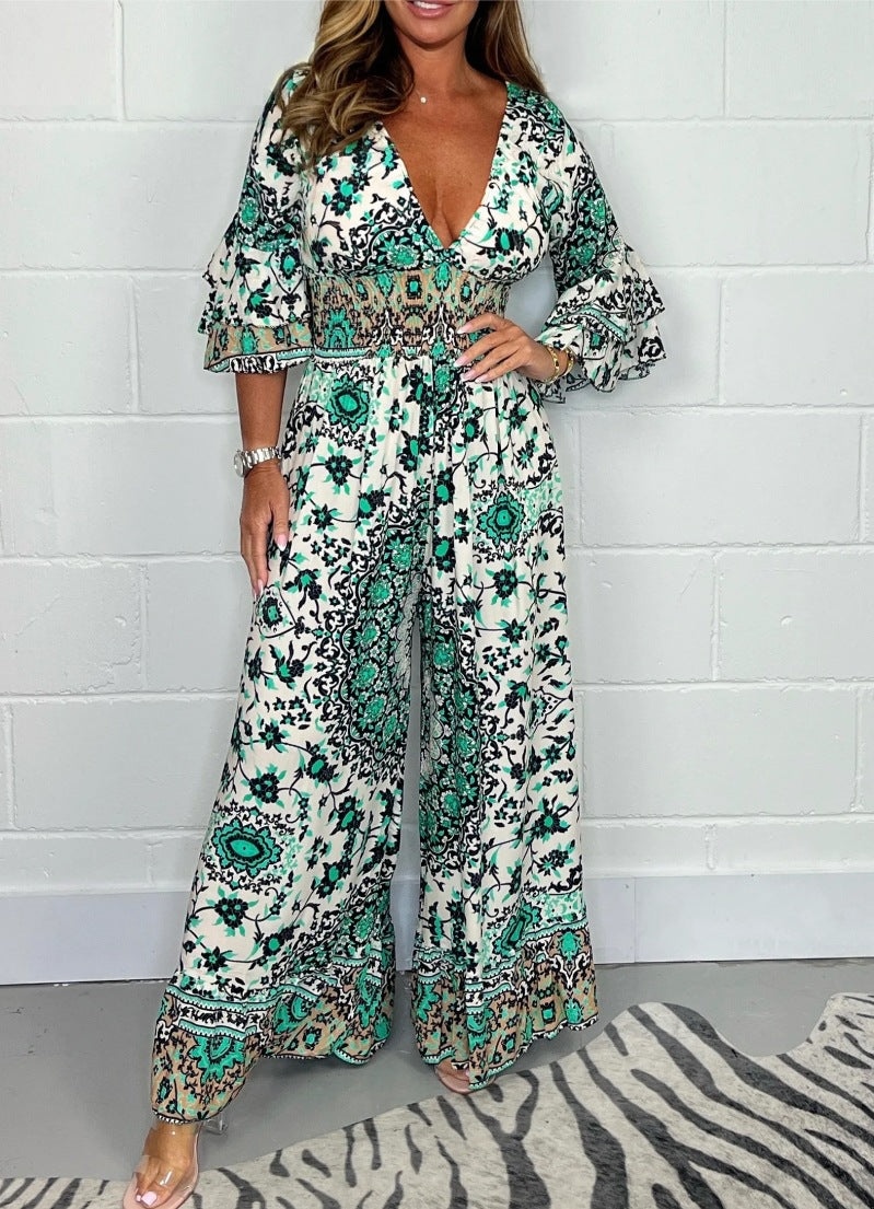 💗 Naiste suvine mood sügav V-kaelusega jumpsuit
