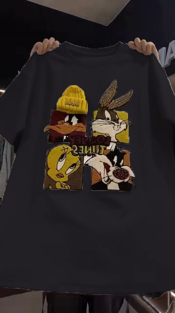 🍭Čudljiv pulover z risanimi bleščicami-SI