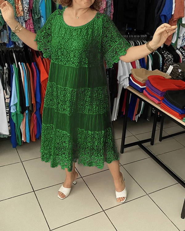 💝Μονόχρωμο κορώνα φόρεμα με κοντό μανίκι👗-GR