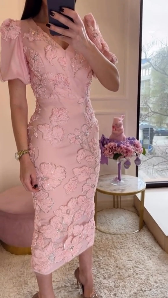 Elegantna ženska poletna obleka z vezenim cvetjem in kristali-SI