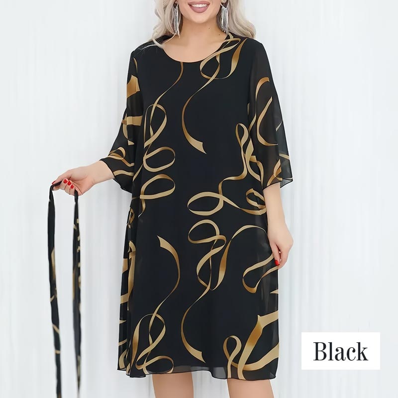 🌸Elegantna ohlapna midi obleka z nabranimi rokavi-SI