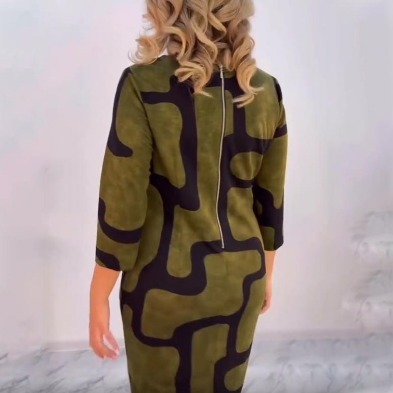 Elegantna ženska obleka z okroglim izrezom-SI