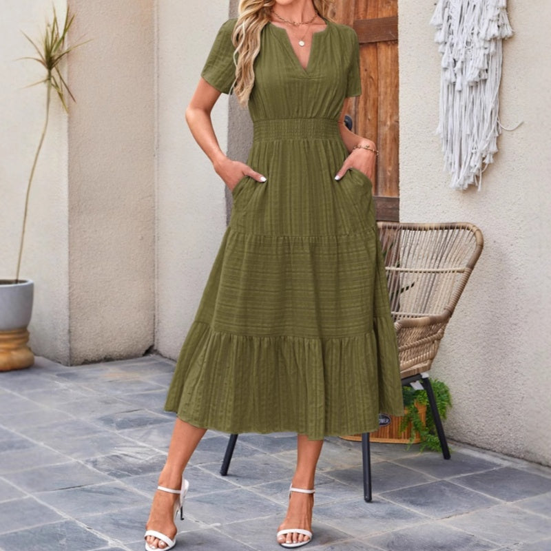🔥👗Φόρεμα από βαμβακερό βολάν σε μονόχρωμο χρώμα-GR