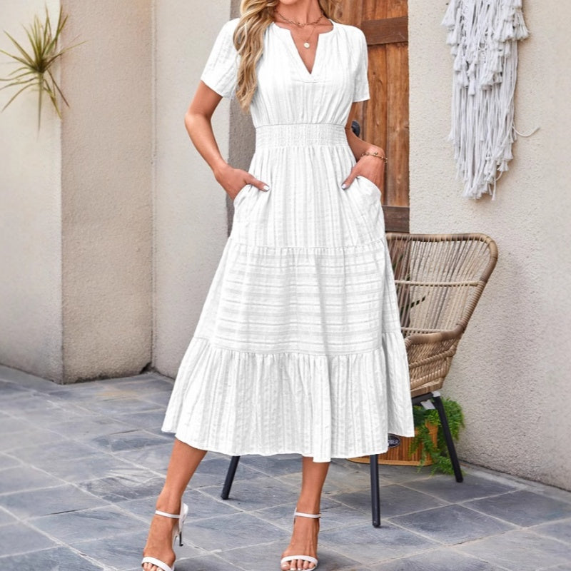 🔥👗Φόρεμα από βαμβακερό βολάν σε μονόχρωμο χρώμα-GR