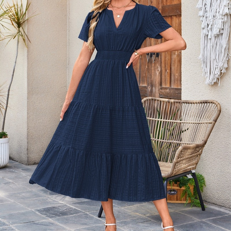 🔥👗Φόρεμα από βαμβακερό βολάν σε μονόχρωμο χρώμα-GR