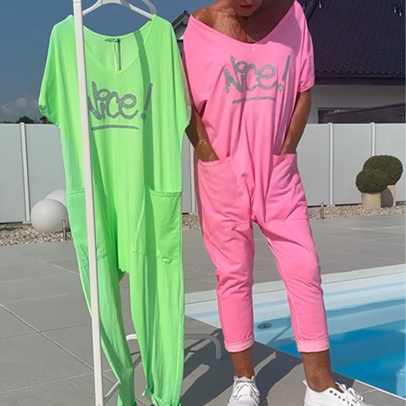 💖【S~5XL】Ženski potiskani kombinezon za večje velikosti z žepi-SI