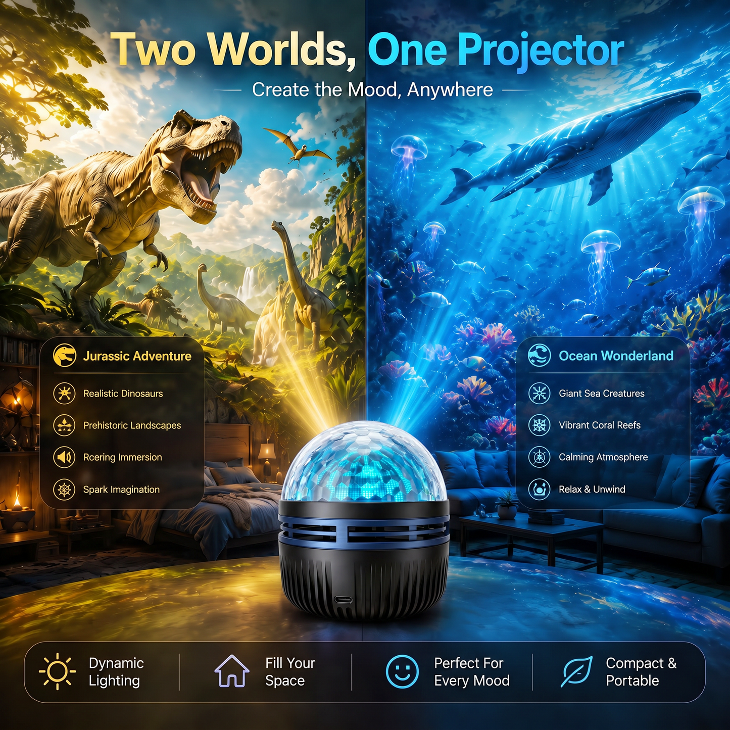 🦖🎁360° pametni holografski projektor zvezdnega neba (HD Smart Dynamic 5D)-SI