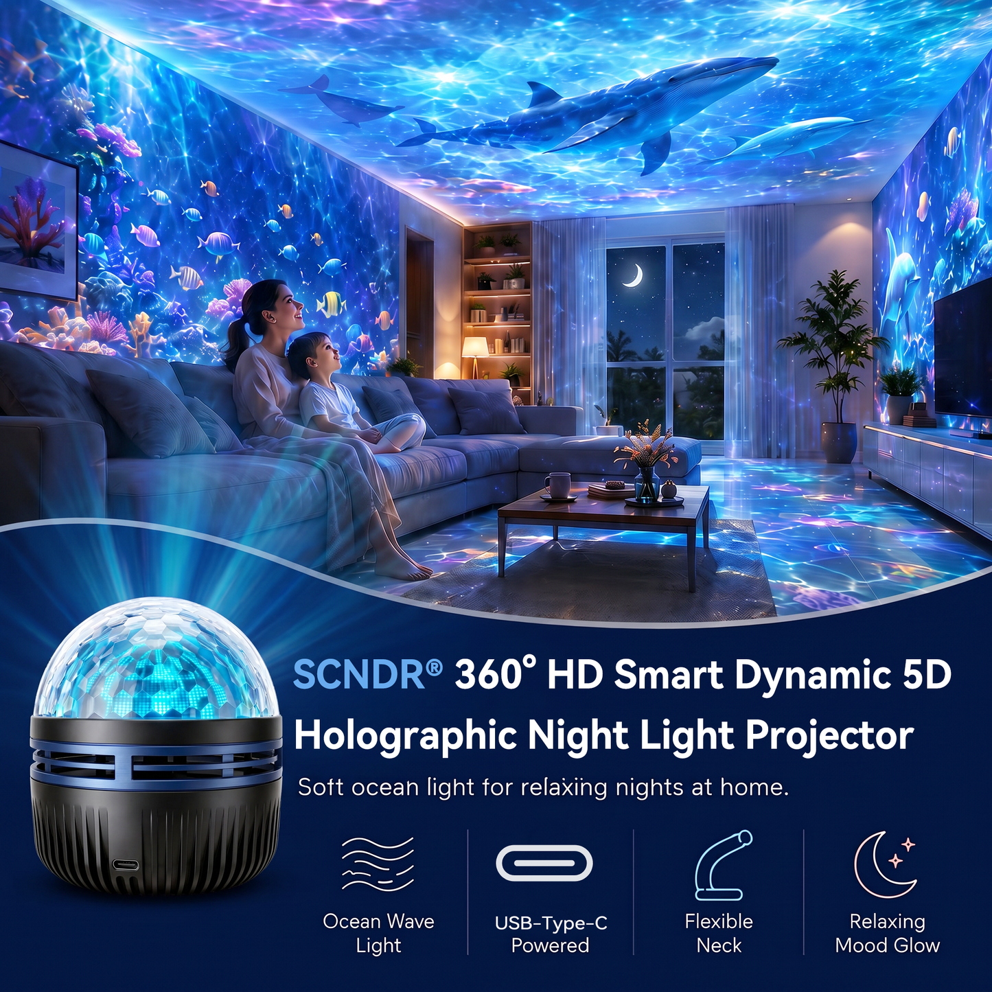 🦖🎁360° pametni holografski projektor zvezdnega neba (HD Smart Dynamic 5D)-SI