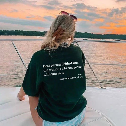 💥Nauji unisex marškinėliai su užrašu „Dear Person Behind Me“ dideliu dydžiu nuo 2025 m.-LT