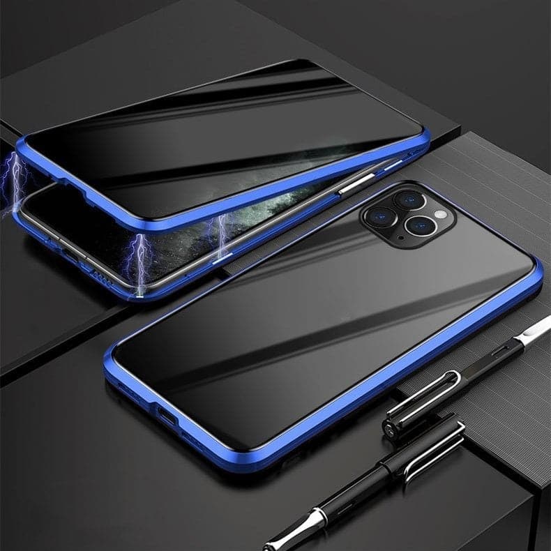 Magnetni ovitek za iPhone z antirefleksnim steklom in kovino-SI