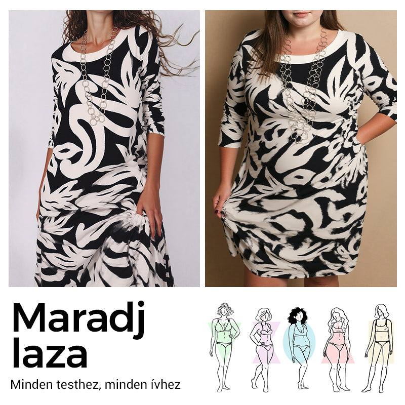 🌼Elegantiška, laisva, apvaliu kaklu, raštuota moteriška suknelė-LT