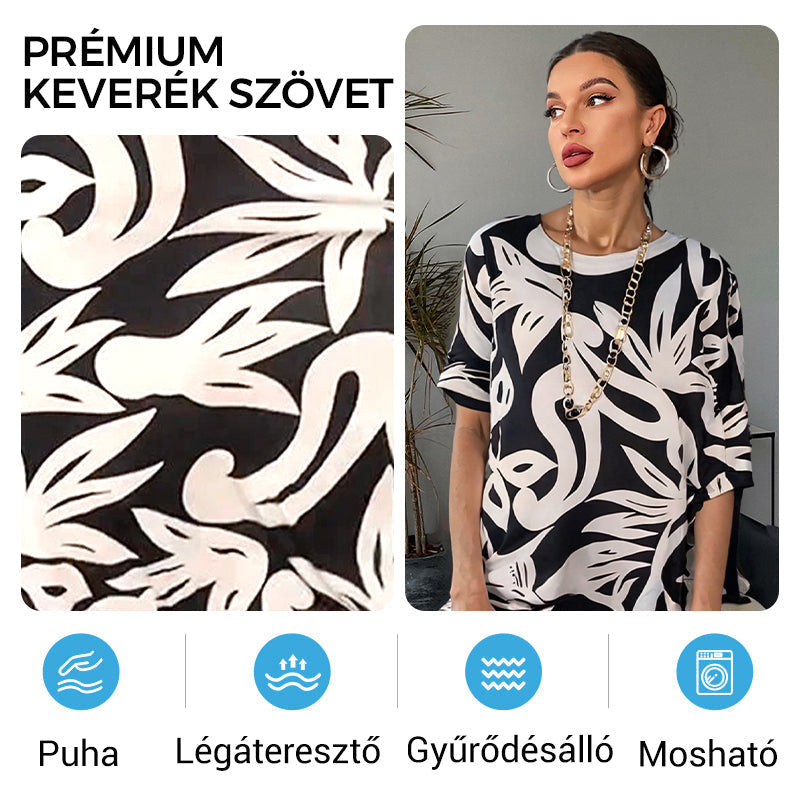 🌼Elegantiška, laisva, apvaliu kaklu, raštuota moteriška suknelė-LT