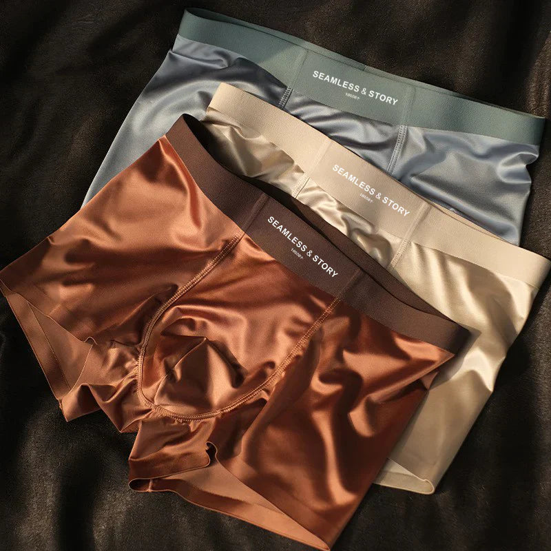 (3 vnt.) Elegantiški Ice Silk vyriški apatiniai iš Mulberry Silk antimikrobinės vyriškos bokserinės kelnaitės-LT