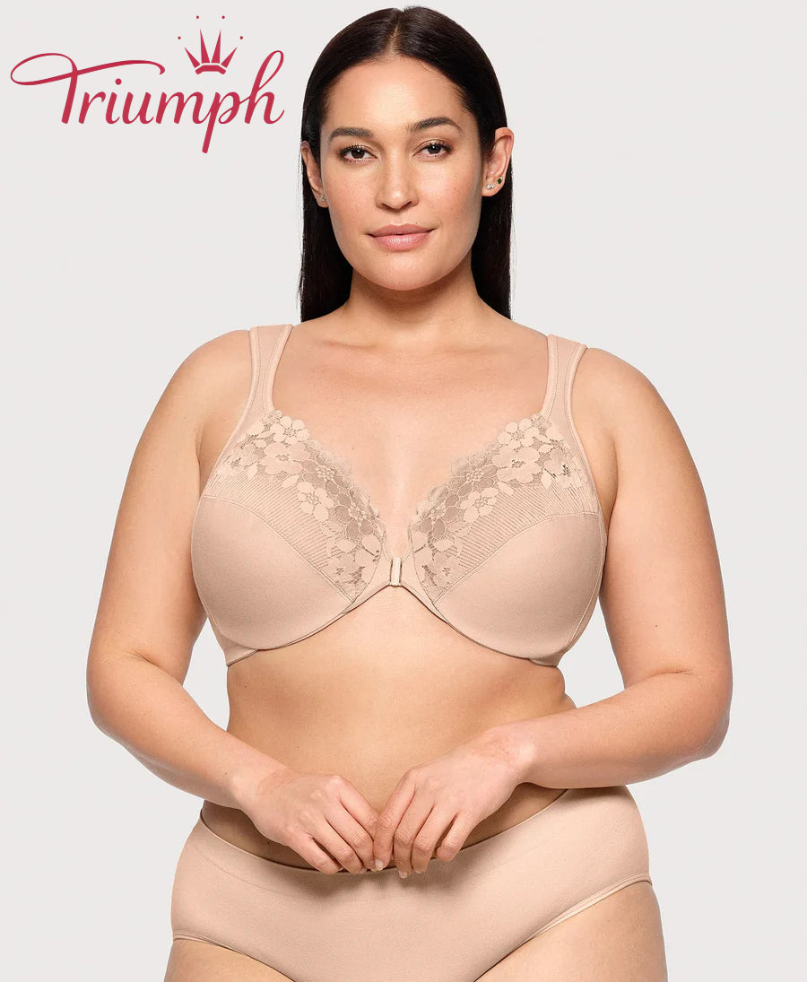 Triumph - (3 kosi) bombažni modrček z vezeno čipko, zapenjanje spredaj-SI