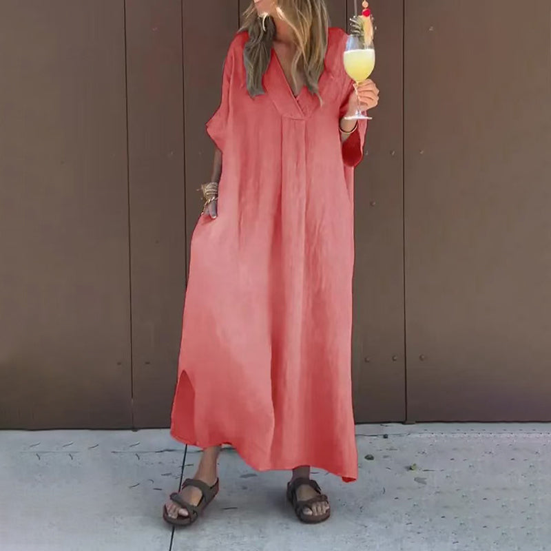 【S-4XL】💖Ležerna, živahna ženska obleka z V izrezom-SI