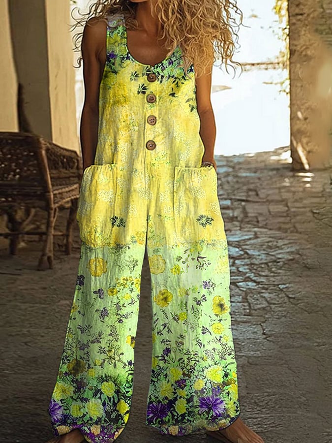 Γυναικεία Casual Ολόσωμη Φόρμα με Vintage Φλοράλ Patchwork-GR