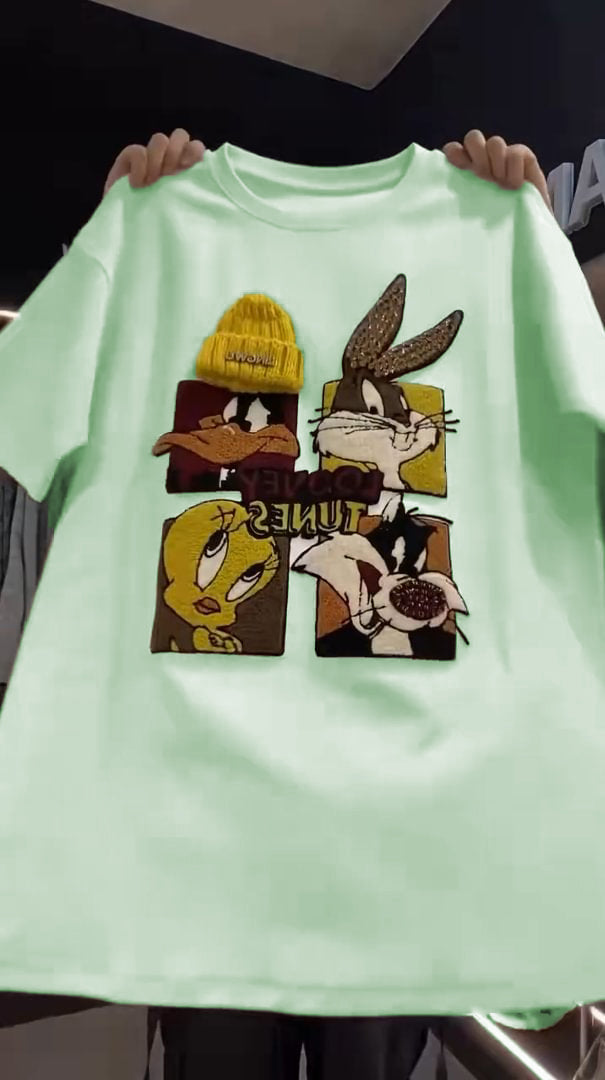 🍭Čudljiv pulover z risanimi bleščicami-SI