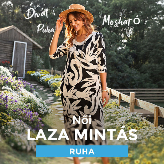 🌼Elegantiška, laisva, apvaliu kaklu, raštuota moteriška suknelė-LT