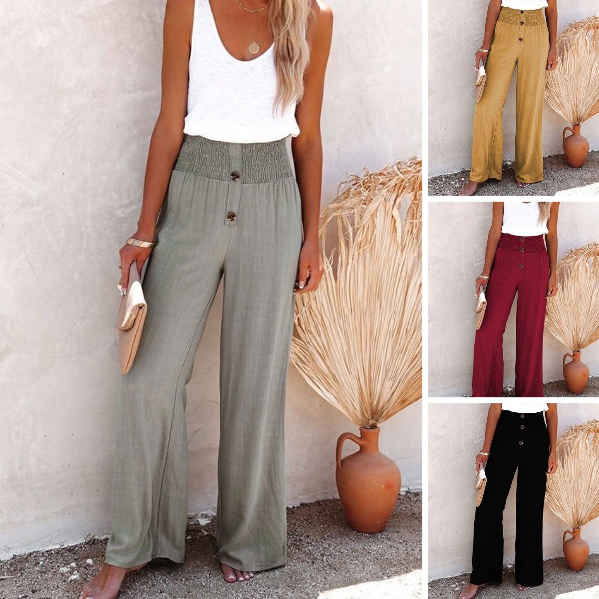 😍Moteriškos lininės kelnės aukštu juosmeniu-LT