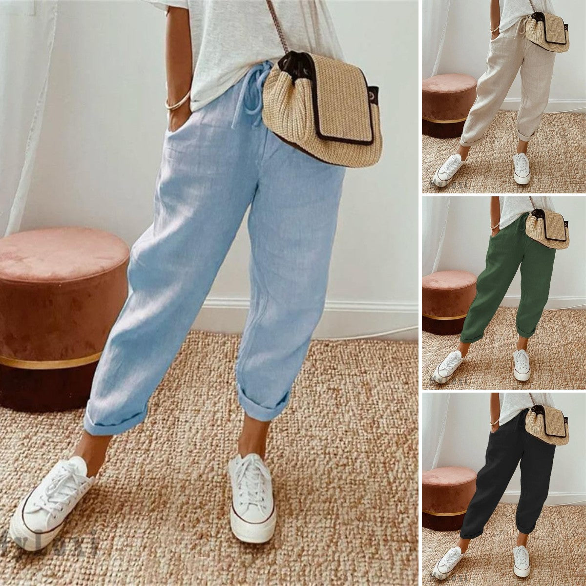 💕Ανεπίσημο γυναικείο παντελόνι από βαμβάκι και λινό-GR