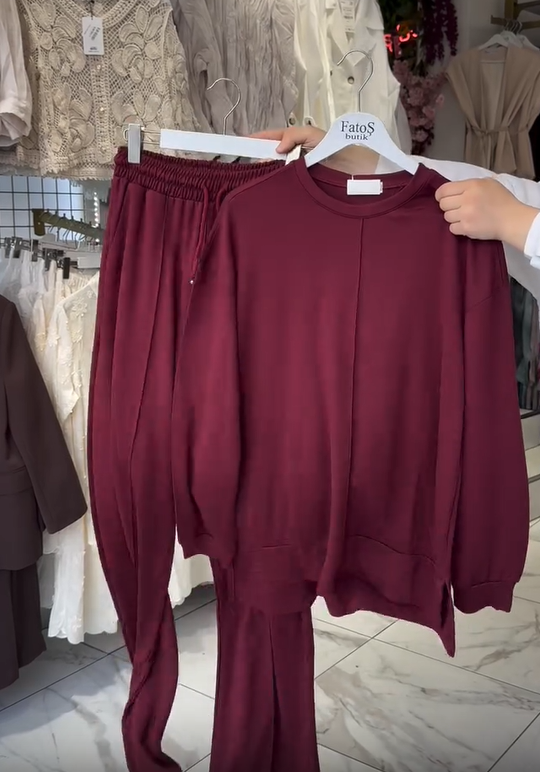 Komplet ženskih bombažnih hlač z dolgimi rokavi in okroglim izrezom-SI