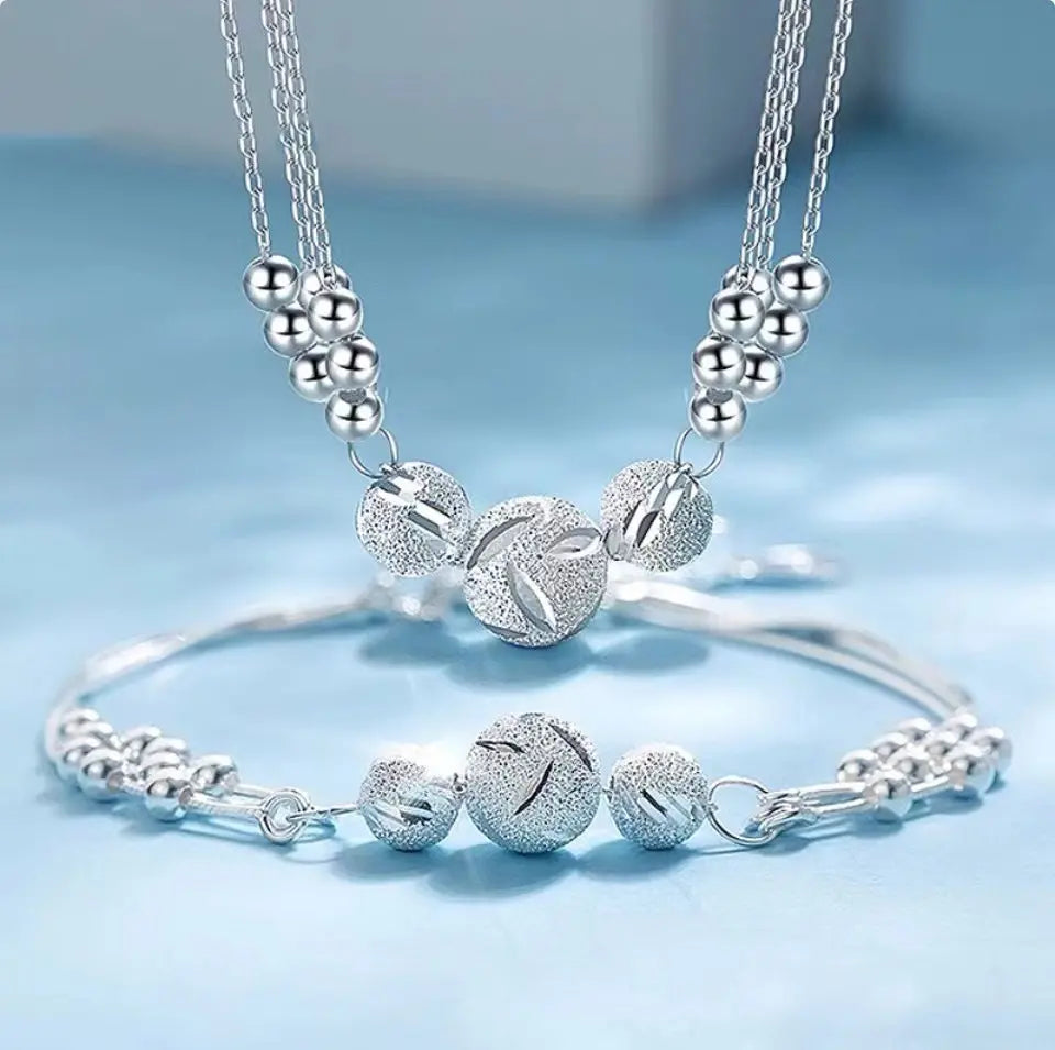 🎁🔥[Ogrlica + zapestnica]✨Komplet nakita z gravirano srebrno ogrlico-SI