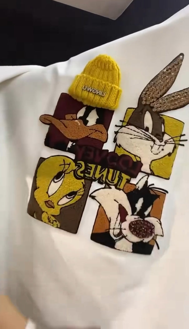 🍭Čudljiv pulover z risanimi bleščicami-SI