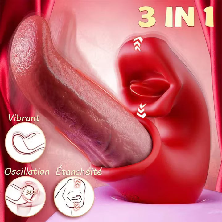 Arabella - 3-v-1 vibrirajoči dildo s stimulacijo G-točke, klitorisa in jezika, vodoodporen.-SI