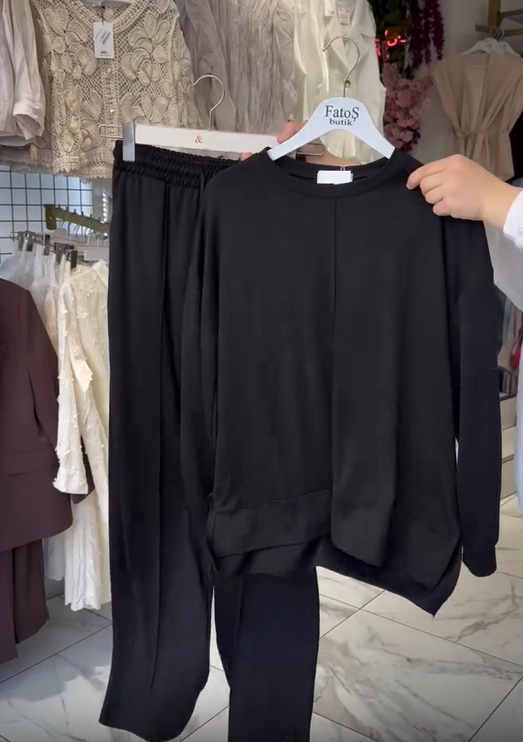 Komplet ženskih bombažnih hlač z dolgimi rokavi in okroglim izrezom-SI