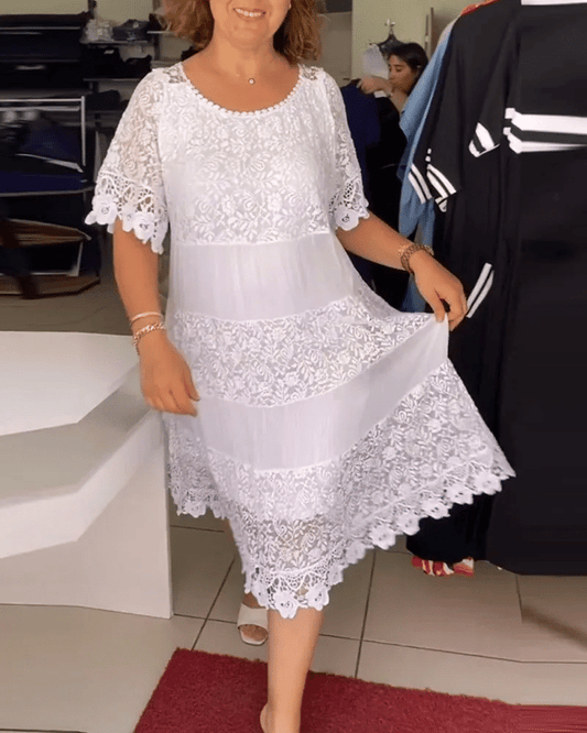 💝Μονόχρωμο κορώνα φόρεμα με κοντό μανίκι👗-GR