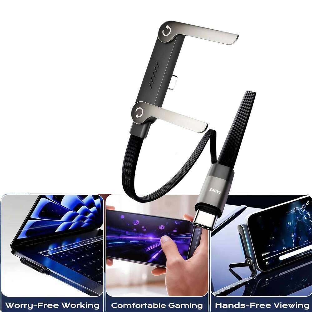 📱 240W pleten kabel za hitro polnjenje z vgrajenim stojalom za telefon - nov zložljiv trpežen kabel USB-C tipa C 2026 (2 kosa)-SI