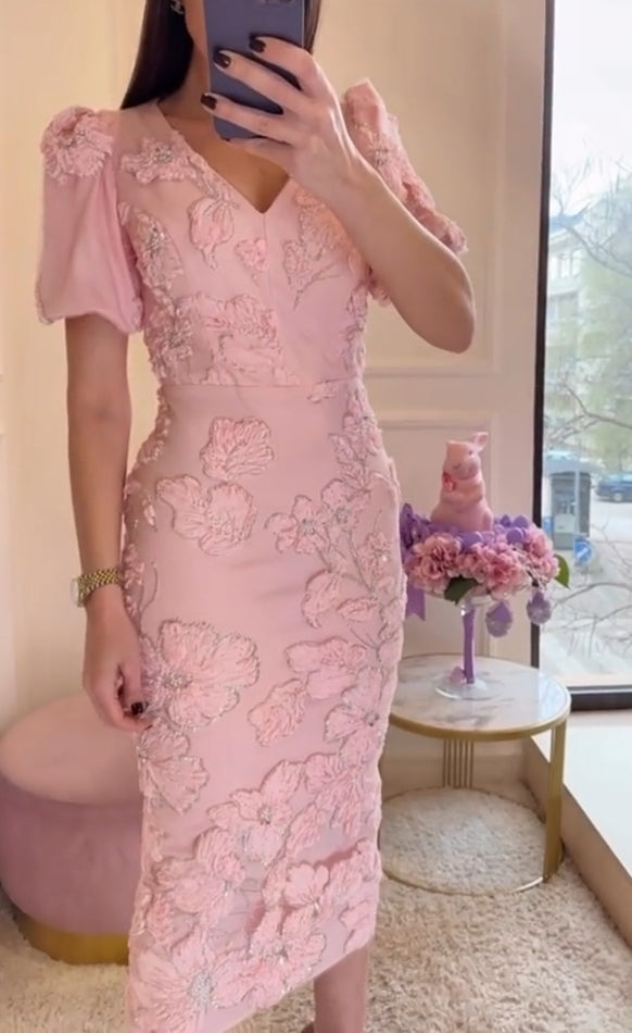 Elegantna ženska poletna obleka z vezenim cvetjem in kristali-SI