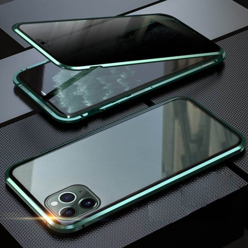 Magnetni ovitek za iPhone z antirefleksnim steklom in kovino-SI