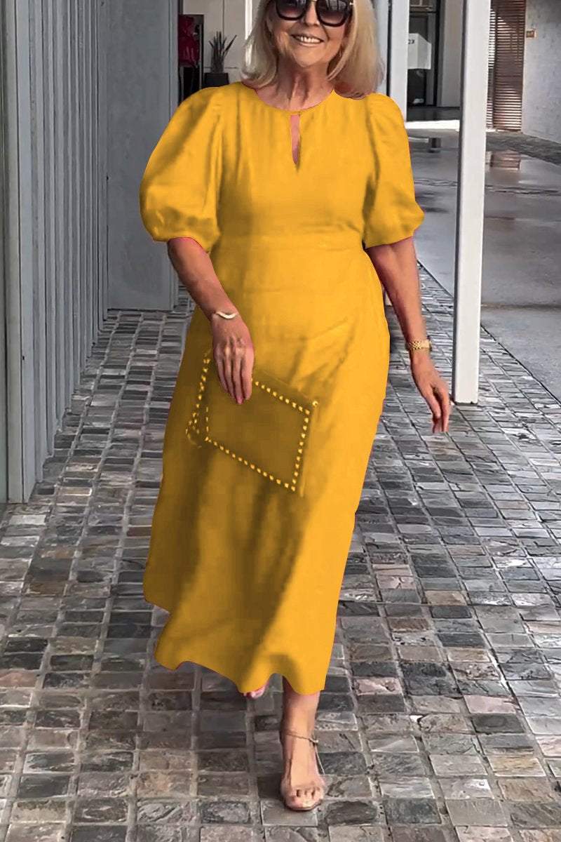🎉Vestido de algodón y lino de color liso. 