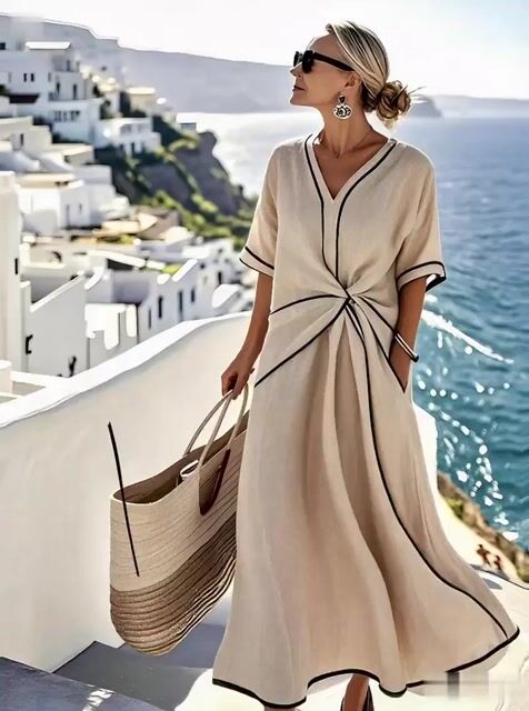 Laisva moteriška dryžuota suknelė-LT
