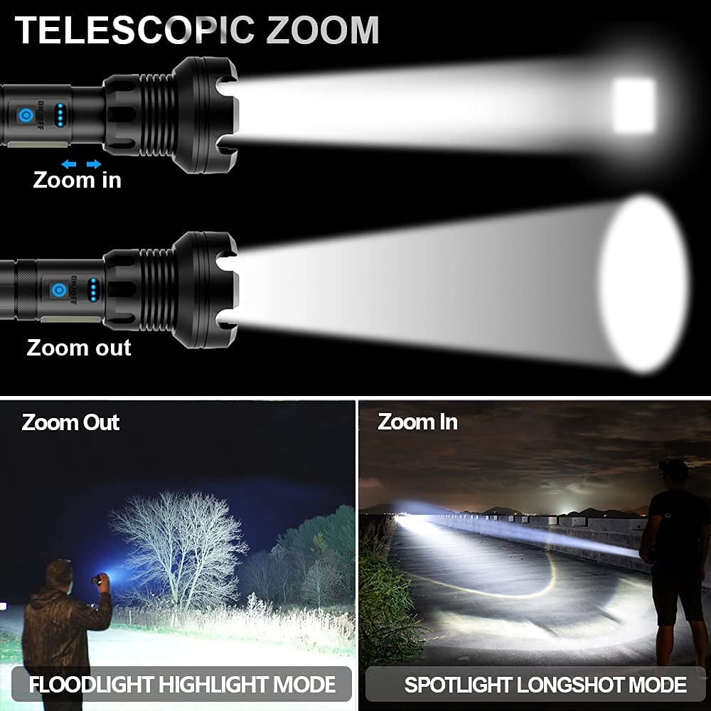 Įkraunamas taktinis LED lazerinis žibintuvėlis su dideliu 90000 liumenų šviesos srautu-LT