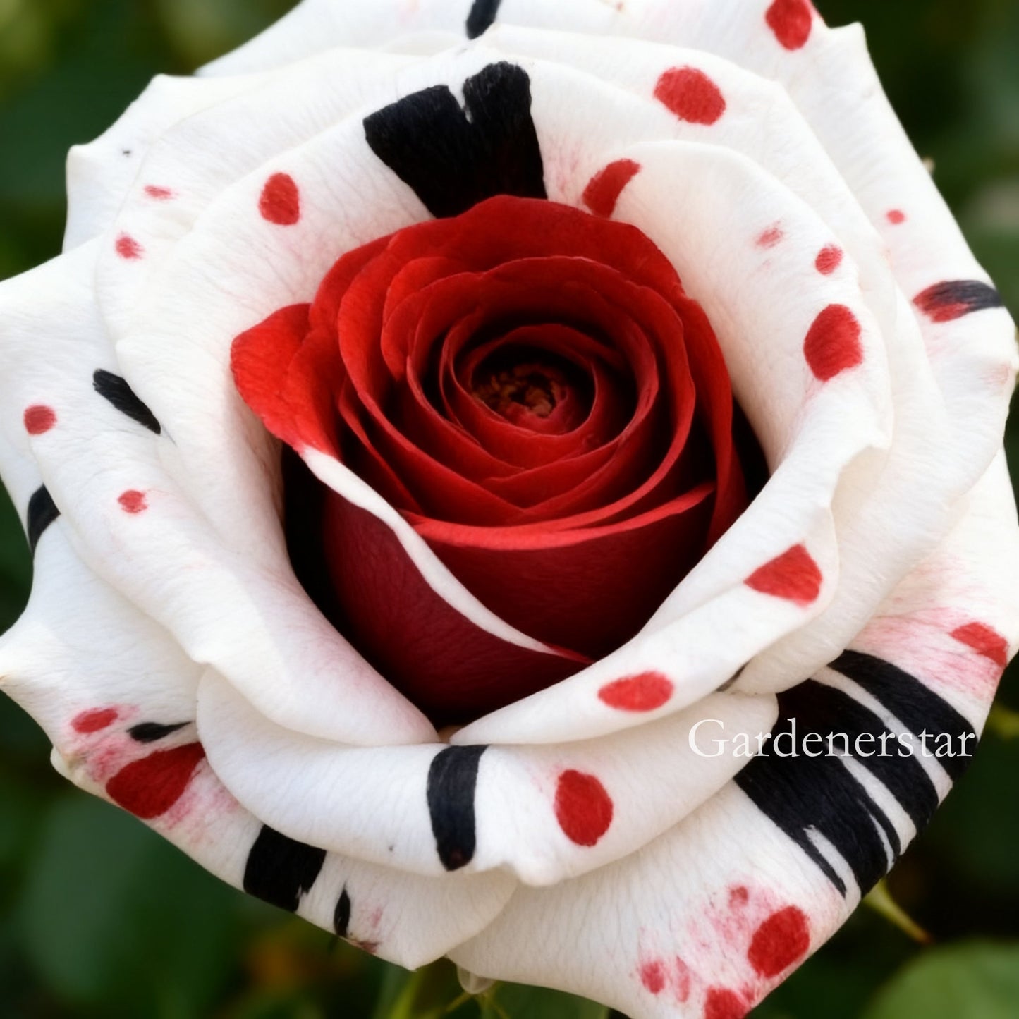 Redka rdeča, bela in črna vrtnica - Fire & Snow Rose-SI