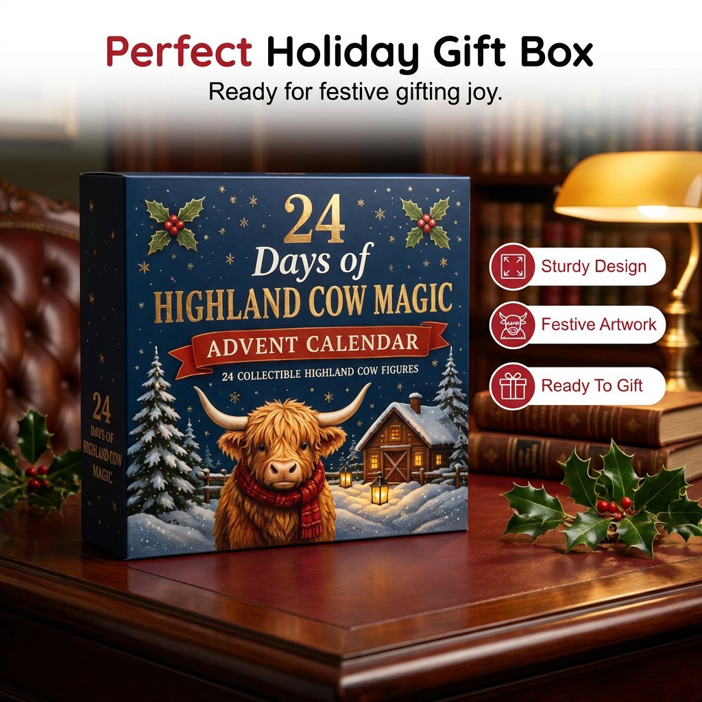 24 dagars jul adventskalender blindask bedårande höglandskor PVC ornament nedräkning presentset