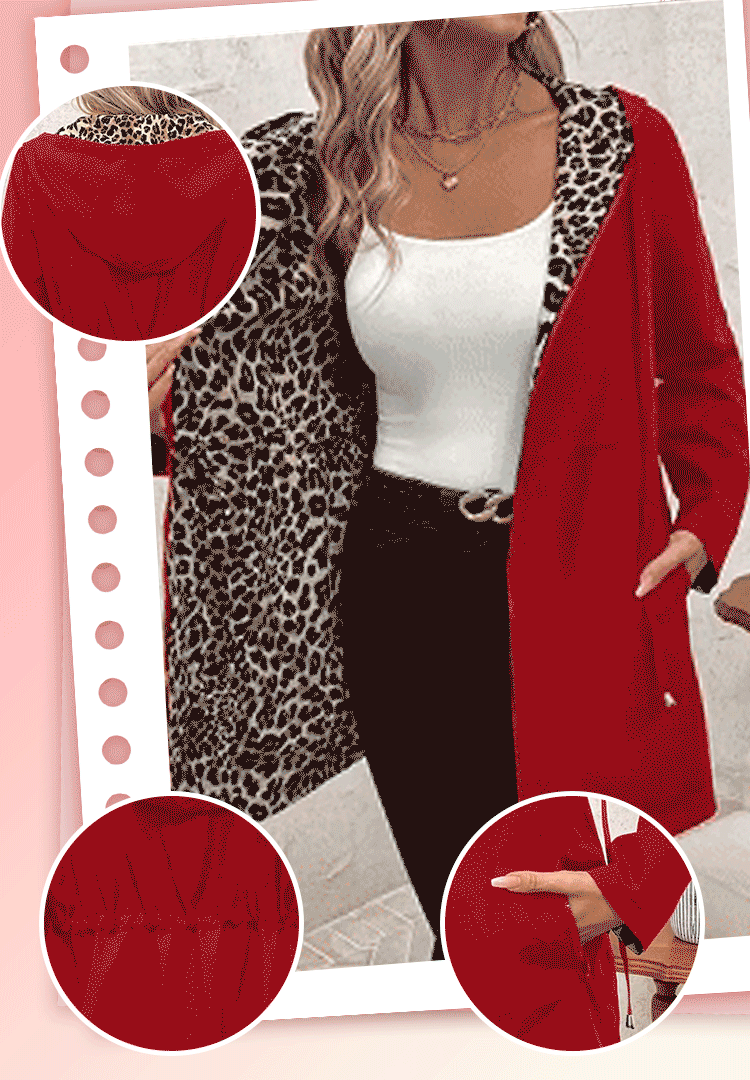 Dvostranski plašč s kapuco in leopardjim vzorcem-SI