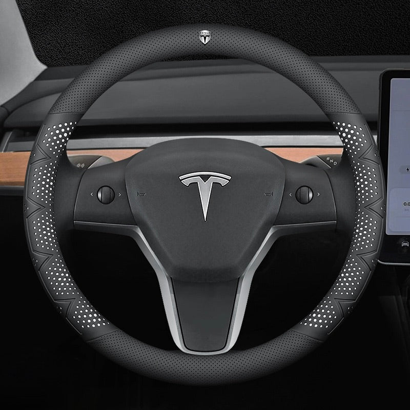 Itin plonas, kvėpuojantis, natūralios odos vairo užvalkalas su neslystančia danga-LT