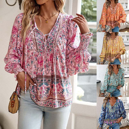 【S-2XL】🌺Γυναικείο μακρυμάνικο μπλουζάκι με στάμπα V λαιμόκοψης-GR