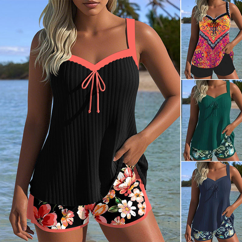 【S-3XL】👙Σετ μαγιό με τυπωμένο τοπ και σορτς-GR