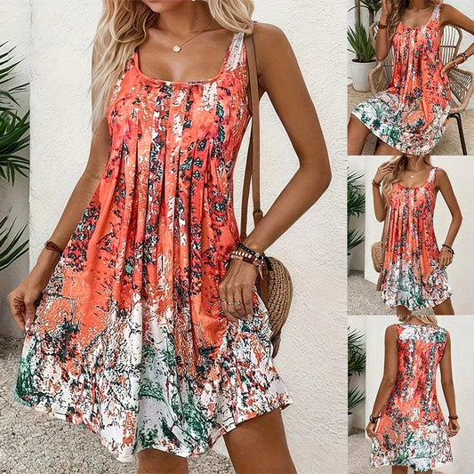 🔥Απλό αμάνικο φόρεμα με στάμπα-GR