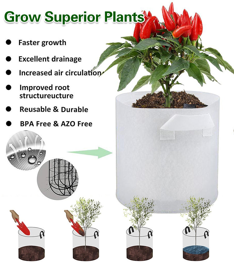 【10 vnt.】🌱 3/4/5/7/10 galonų daržovių/gėlių/augalų auginimo maišeliai, stiprūs neaustiniai auginimo maišeliai-LT